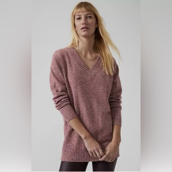 Athleta Sweaters - Athleta Vital V-Neck Tunic Wool Cashmere Sweater Maroon/ White Marl Size Small